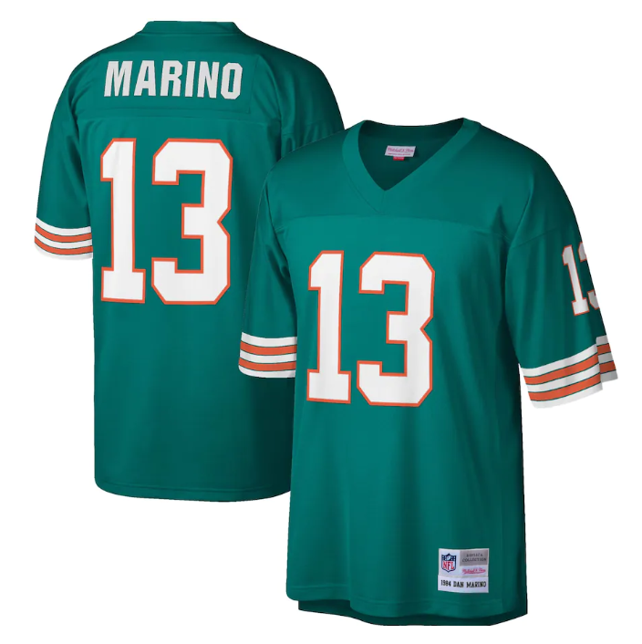 Men's Miami Dolphins #13 Dan Marino Aqua Mitchell & Ness 1984 Legacy Stitched Football Jersey Men's Miami Dolphins #13 Dan Marino Aqua Mitchell & Ness 1984 Legacy Stitched Football Jersey